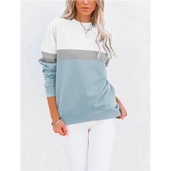 Women’s Casual Long Sleeve Color Block Crewneck Sweatshirt with Pockets - Picture 2 of 6